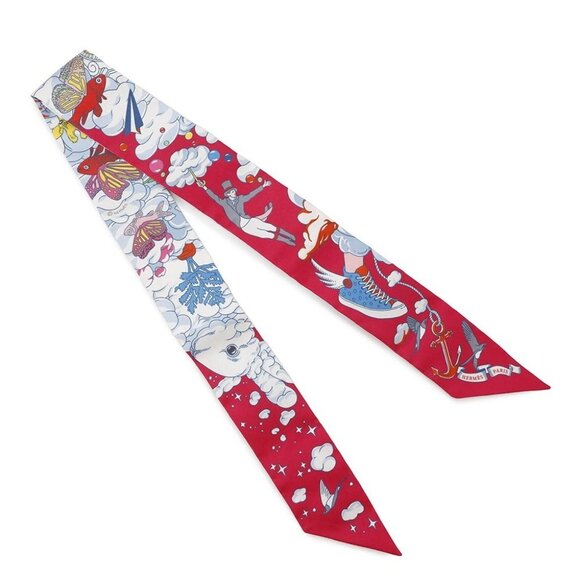 HERMES HERMES Twilly "My Cloud" Silk100% Fuchsia/Blue/Multi - Picture 2 of 14